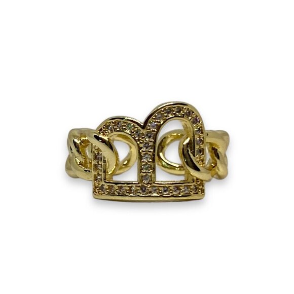 "B" Initial Rhinestone Chain Link Band Adjustable Ring Size 5.5-6 - Picture 3 of 6